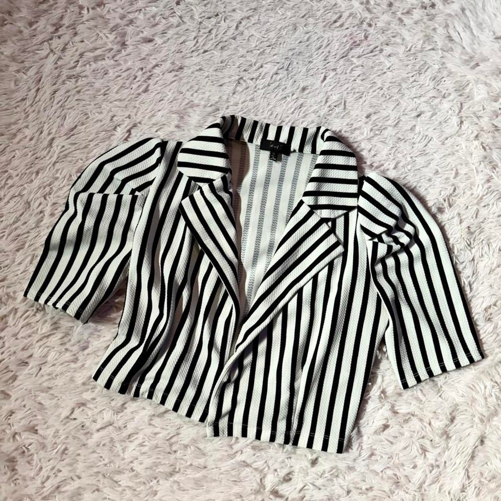 Y2K Hipster Beetlejuice Cosplay Halloween Puff Sleeve Cropped Blazer Womens M